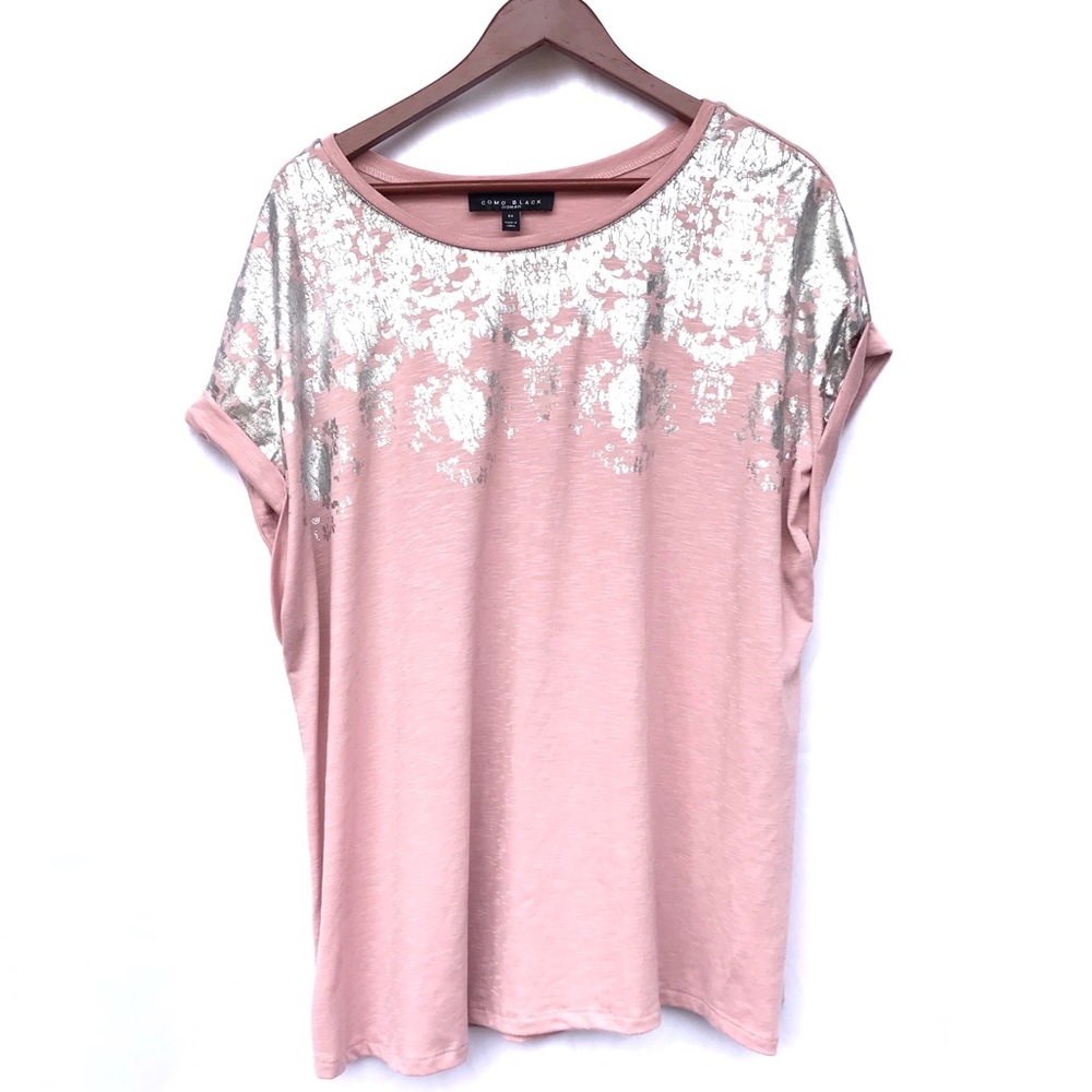 Como Black Blush Pink Blouse w/ Silver Print 2x